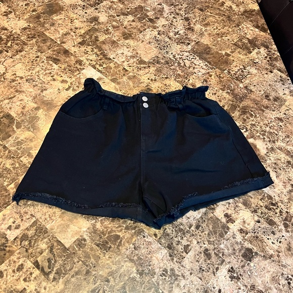 NEW Princess Polly Open Road Denim PaperBag Shorts Wash Black 12 Large Highwaist - Picture 6 of 11